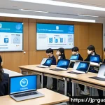 경비지도사 전문 교육기관 추천 - A modern classroom scene in Japan focused on security training, featuring a diverse group of adult s...