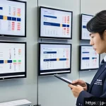 경비지도사와 관련된 법률 해석 - A professional Japanese security supervisor in a modern office setting, wearing a neat business unif...