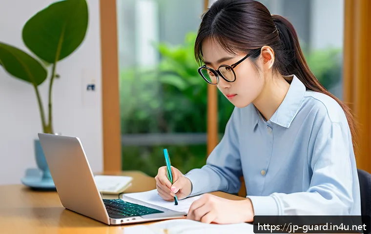 경비지도사 시험 대비 단기 집중 전략 - A focused Japanese student studying efficiently in a quiet, modern study room with organized desk, s...